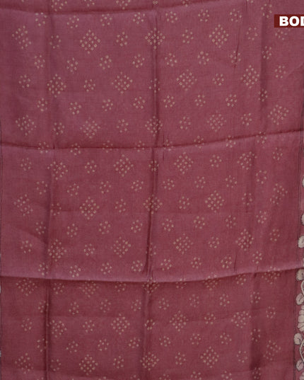 Semi linen saree wine shade and cream with allover bandhani prints and kalamkari printed pallu