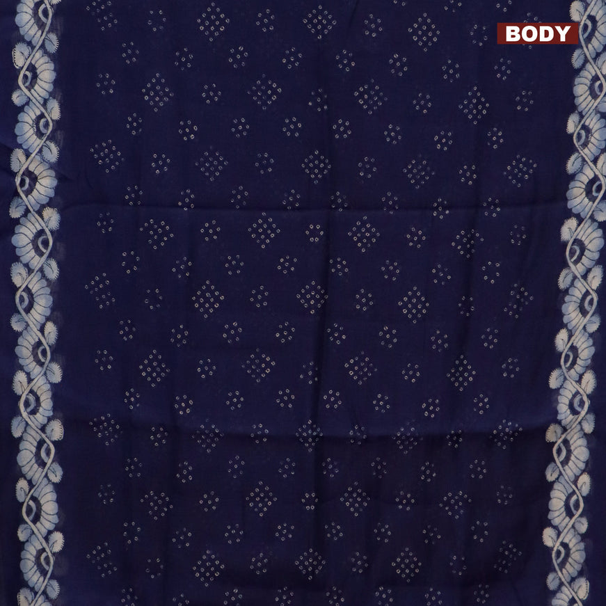Semi linen saree navy blue and beige with allover bandhani prints and kalamkari printed pallu