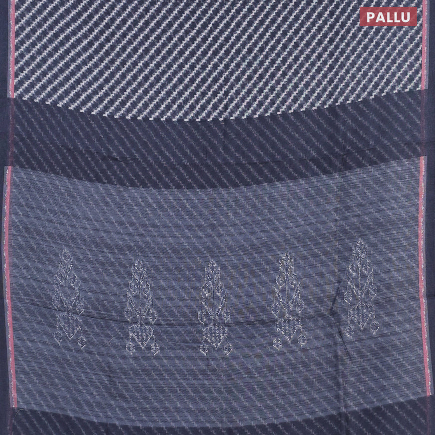 Semi linen saree elephant grey with allover stripes pattern and simple border