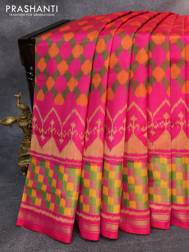 Rajkot patola silk saree dual shade of dark pink with allover ikat weaves and zari woven ikat style border