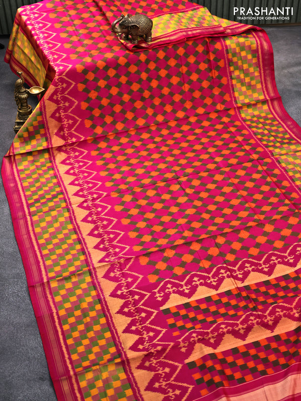Rajkot patola silk saree dual shade of dark pink with allover ikat weaves and zari woven ikat style border