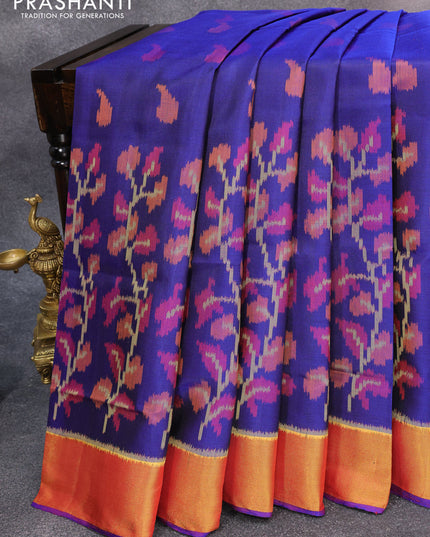 Rajkot patola silk saree blue and maroon with allover ikat butta weaves and zari woven border