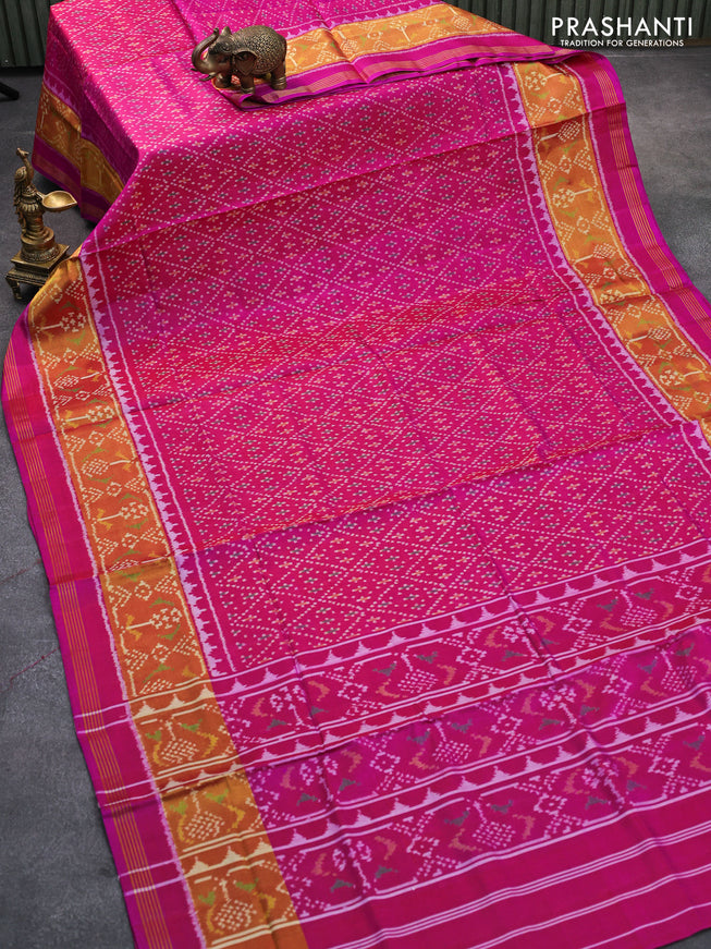 Rajkot patola silk saree pink with allover ikat weaves and zari woven ikat style border