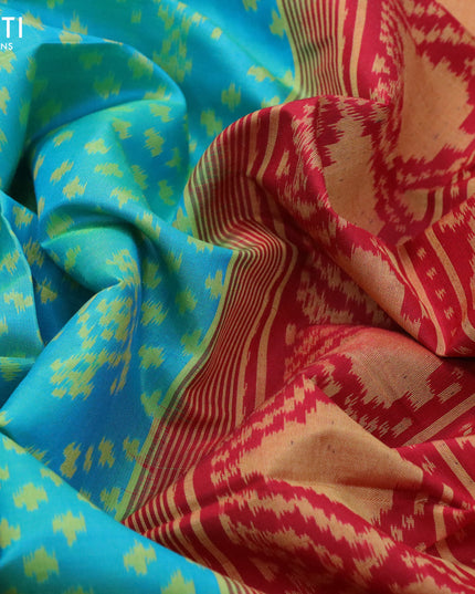Rajkot patola silk saree teal blue and red with allover ikat weaves and zari woven border