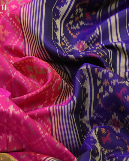 Rajkot patola silk saree pink and blue with allover ikat weaves and zari woven ikat style border
