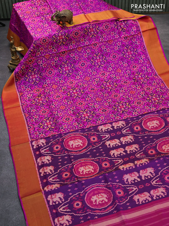 Rajkot patola silk saree purple and magenta pink with allover ikat weaves and zari woven border
