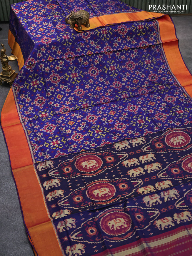 Rajkot patola silk saree blue and maroon with allover ikat weaves and zari woven border