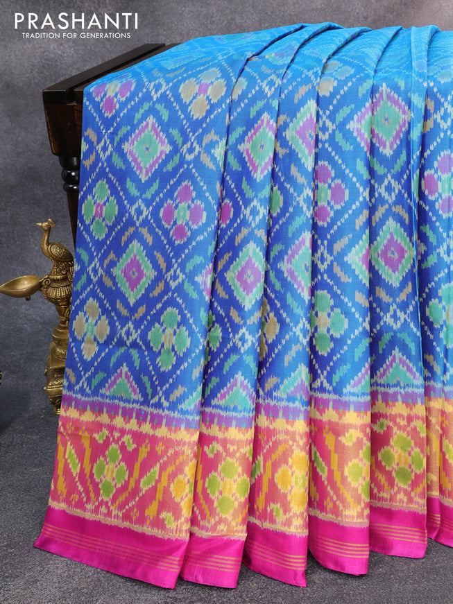 Rajkot patola silk saree cs blue and pink with allover ikat weaves and zari woven border