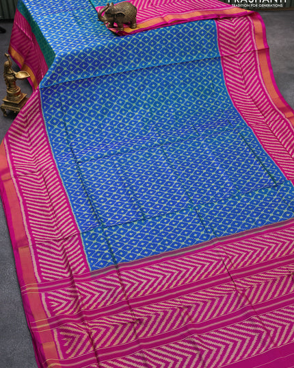 Rajkot patola silk saree dual shade of blue and pink with allover ikat weaves and zari woven border