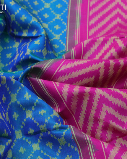 Rajkot patola silk saree dual shade of blue and pink with allover ikat weaves and zari woven border