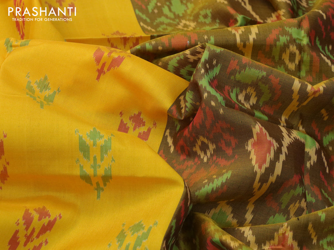 Rajkot patola silk saree yellow with ikat butta prints and ganga jamuna border