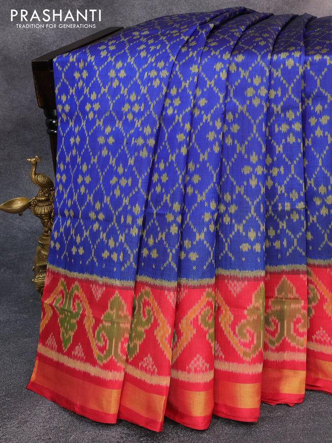 Rajkot patola silk saree blue and red with allover ikat weaves and zari woven border
