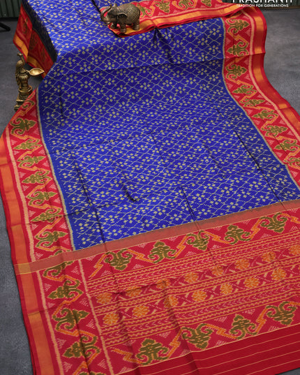 Rajkot patola silk saree blue and red with allover ikat weaves and zari woven border