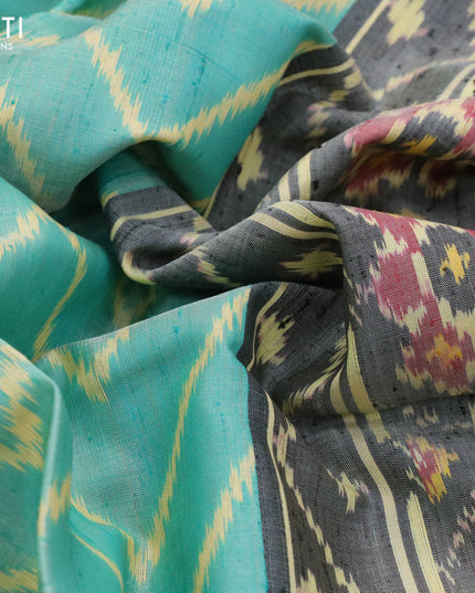 Rajkot patola silk saree teal blue and grey with allover zig zag ikat weaves & jute finish and zari woven border