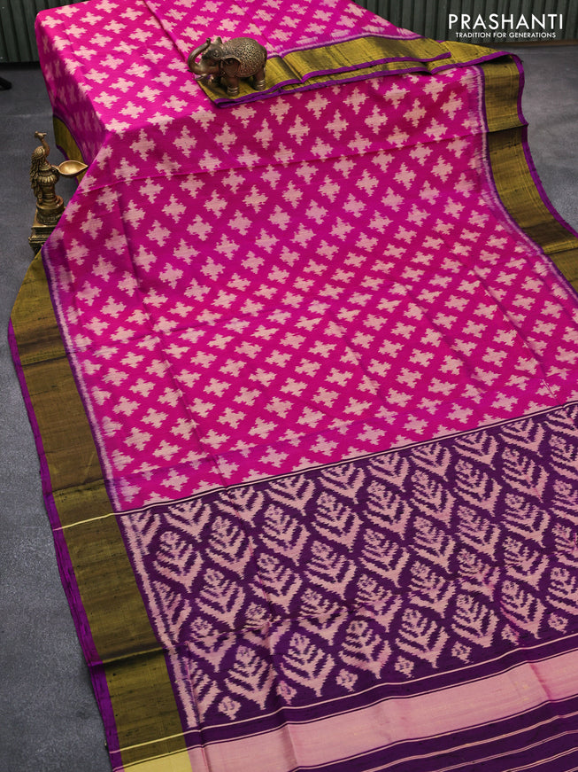 Rajkot patola silk saree pink and purple with allover ikat weaves & jute finish and zari woven border