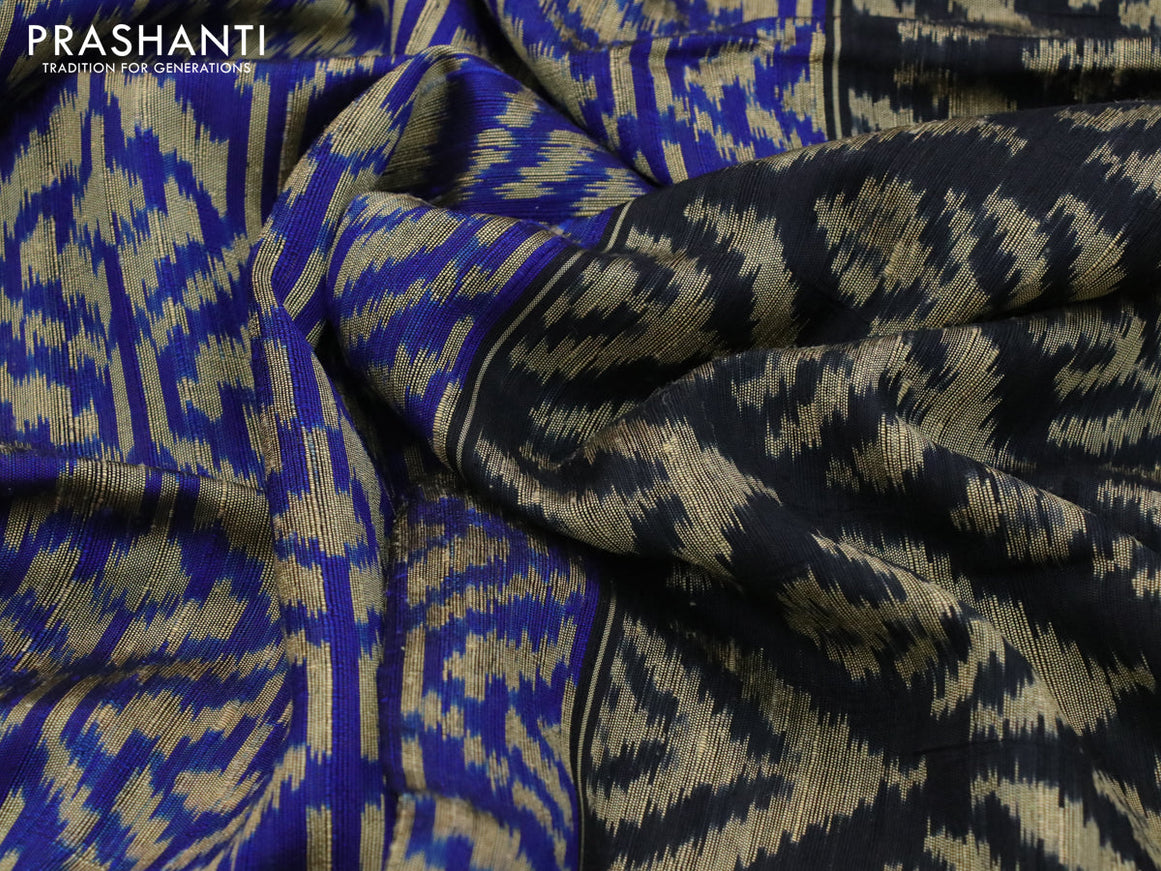 Rajkot patola silk saree blue and black with allover ikat weaves & jute finish and zari woven border