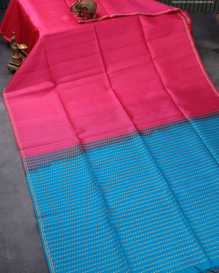 Pure soft silk saree pink and teal blue with plain body and small zari woven border