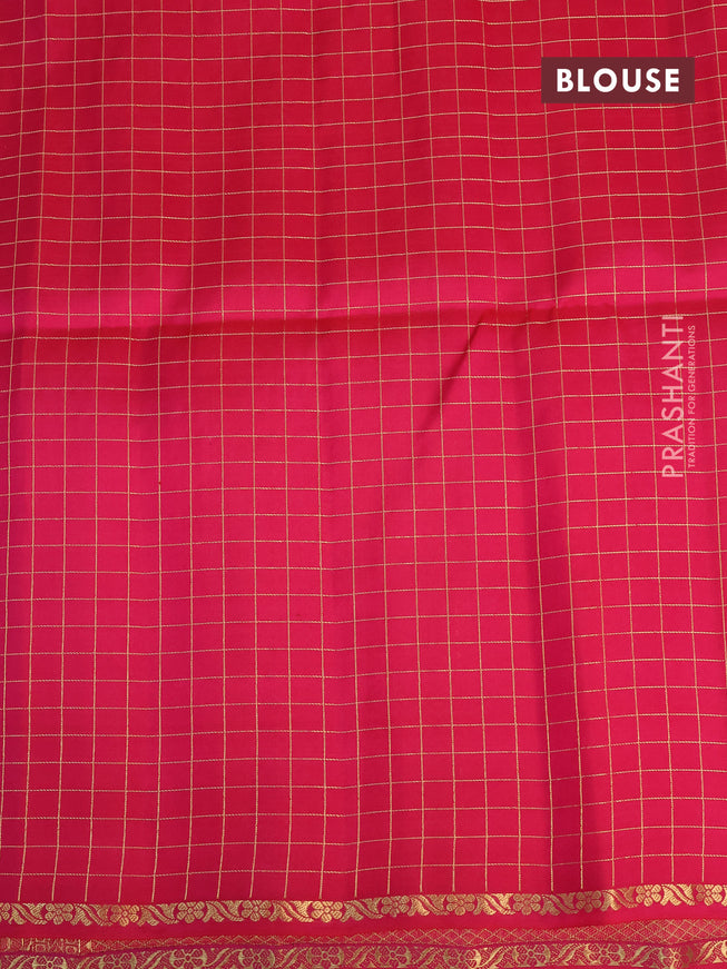 Pure soft silk saree grey and pink with allover zari checked pattern and small zari woven border