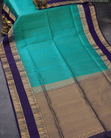 Pure soft silk saree light blue and dark blue with allover small zari checked pattern and rettapet zari woven border