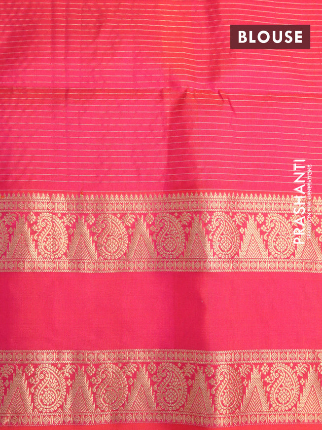 Pure soft silk saree cs blue and dual shade of pinkish orange with allover small zari checked pattern and rettapet zari woven border
