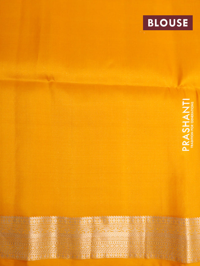 Pure soft silk saree dual shade of pinkish orange and mango yellow with allover zari woven butta weaves and zari woven border