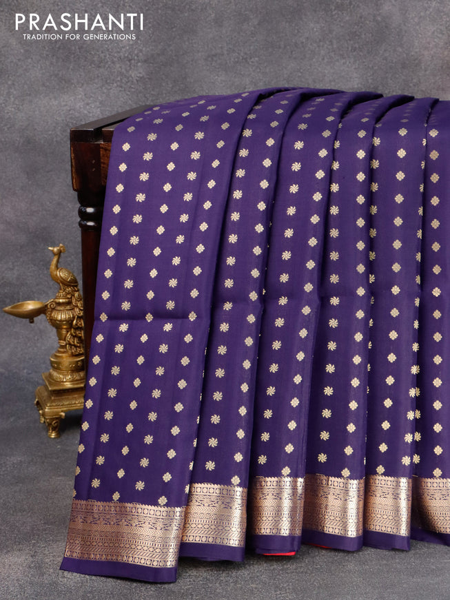 Pure soft silk saree blue and dual shade of pink with allover zari woven butta weaves and zari woven border