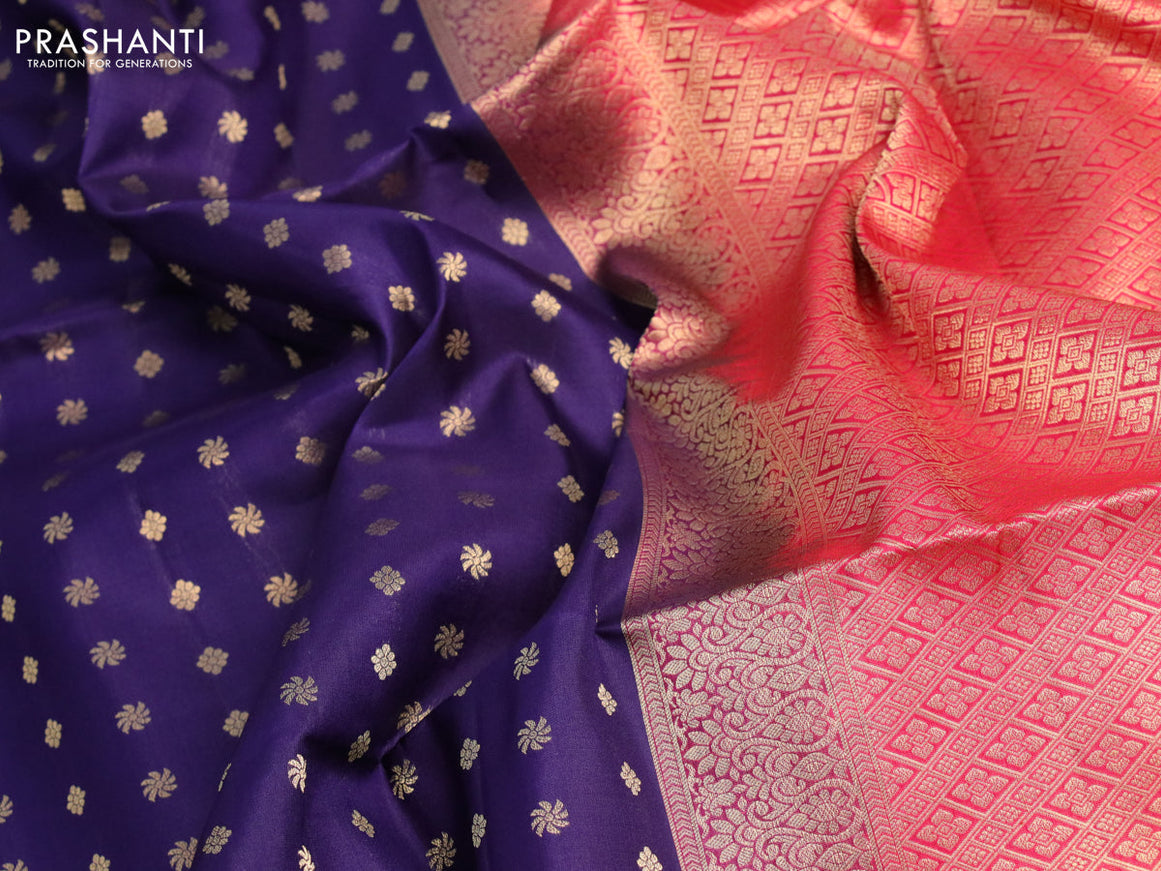 Pure soft silk saree blue and dual shade of pink with allover zari woven butta weaves and zari woven border