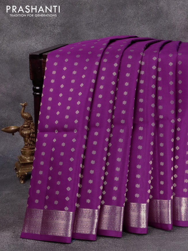 Pure soft silk saree violet and dual shade of teal blue with allover zari woven butta weaves and zari woven border