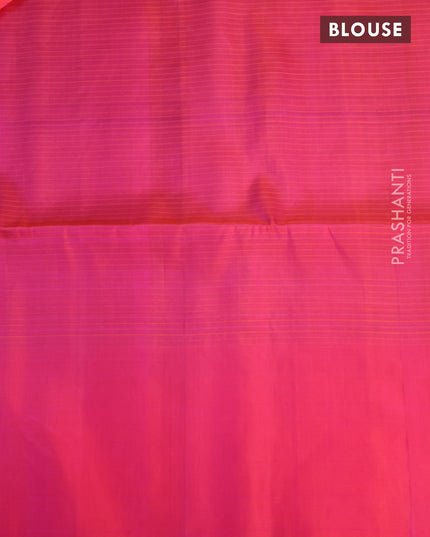 Pure soft silk saree green and dual shade of pinkish orange with allover checked pattern and zari woven butta border