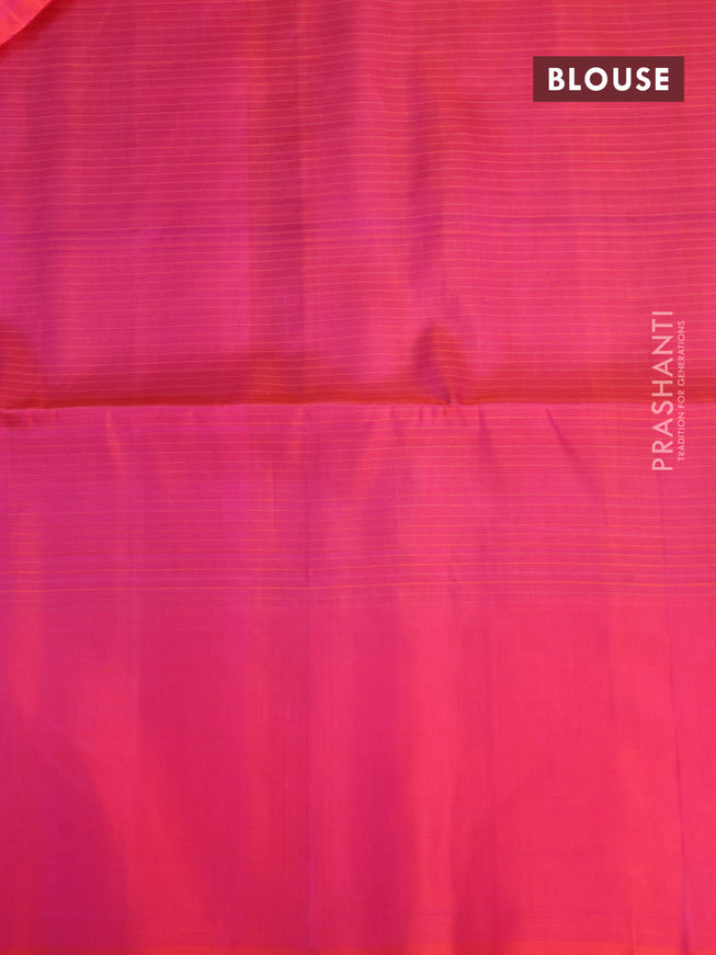 Pure soft silk saree green and dual shade of pinkish orange with allover checked pattern and zari woven butta border