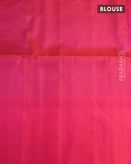 Pure soft silk saree peacock green and dual shade of pinkish orange with allover checked pattern and zari woven butta border