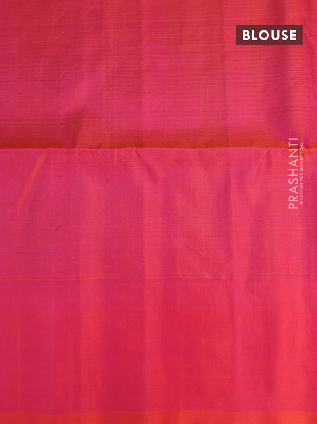 Pure soft silk saree deep violet and dual shade of pinkish orange with allover checked pattern and zari woven butta border