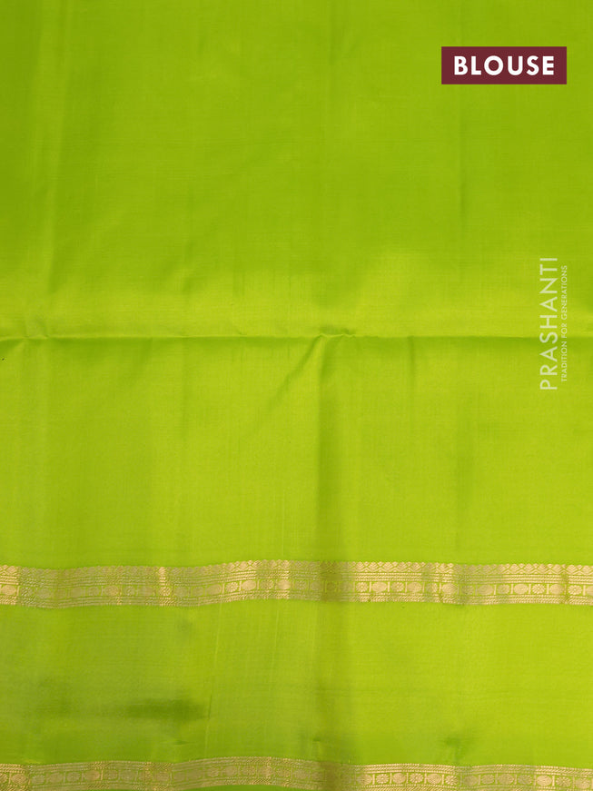 Pure soft silk saree deep jamun shade and fluorescent green with allover zari woven buttas and rettapet zari woven border