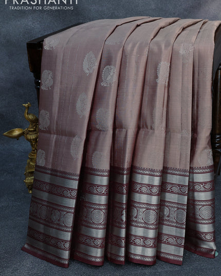 Pure soft silk saree grey shade and brown with allover silver zari woven annam butta weaves and long silver zari woven border
