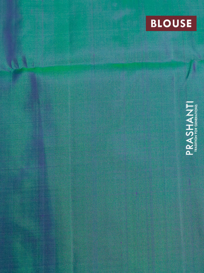 Pure soft silk saree royal blue and dual shade of bluish green with allover silver zari weaves and silver zari woven border
