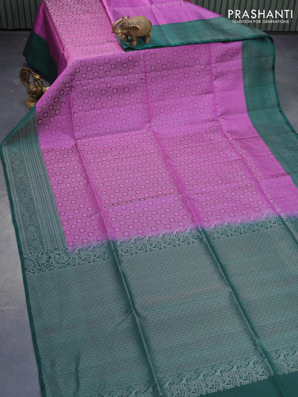Pure soft silk saree purple and green with allover silver zari weaves and silver zari woven border