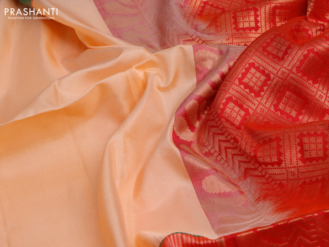Pure soft silk saree peach shade and dual shade of pinkish orange with plain body and ganga jamuna border