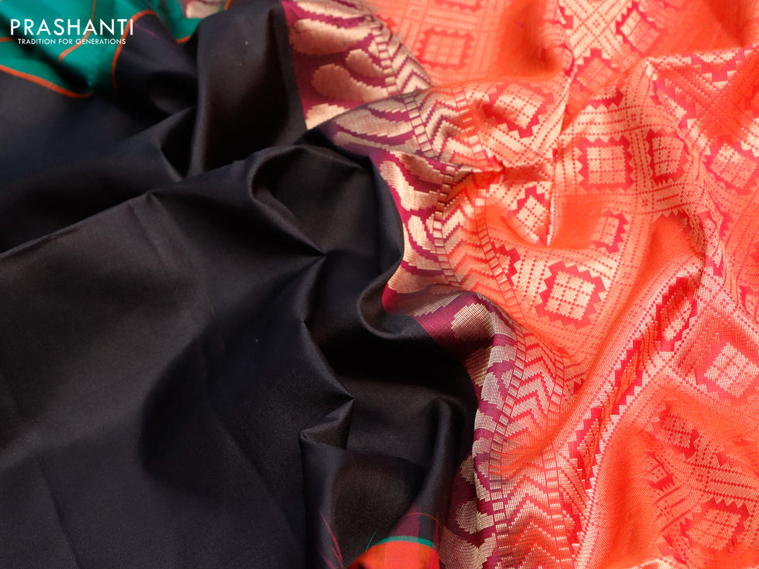 Pure soft silk saree black and dual shade of pinkish orange with plain body and ganga jamuna border