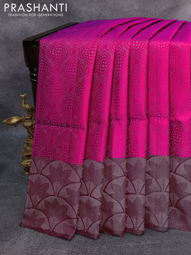 Pure soft silk saree pink and dual shade of maroon with allover silver zari woven brocade weaves and silver zari woven border