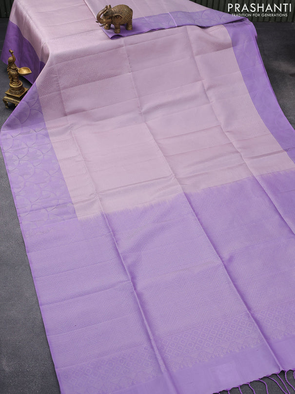 Pure soft silk saree mild purple and pastel lavender with allover silver zari woven brocade weaves and silver zari woven border