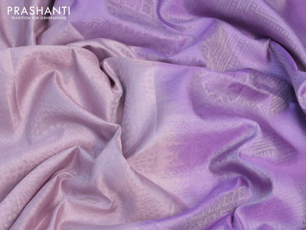 Pure soft silk saree mild purple and pastel lavender with allover silver zari woven brocade weaves and silver zari woven border