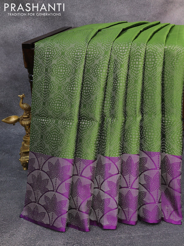 Pure soft silk saree green and violet with allover silver zari woven brocade weaves and silver zari woven border