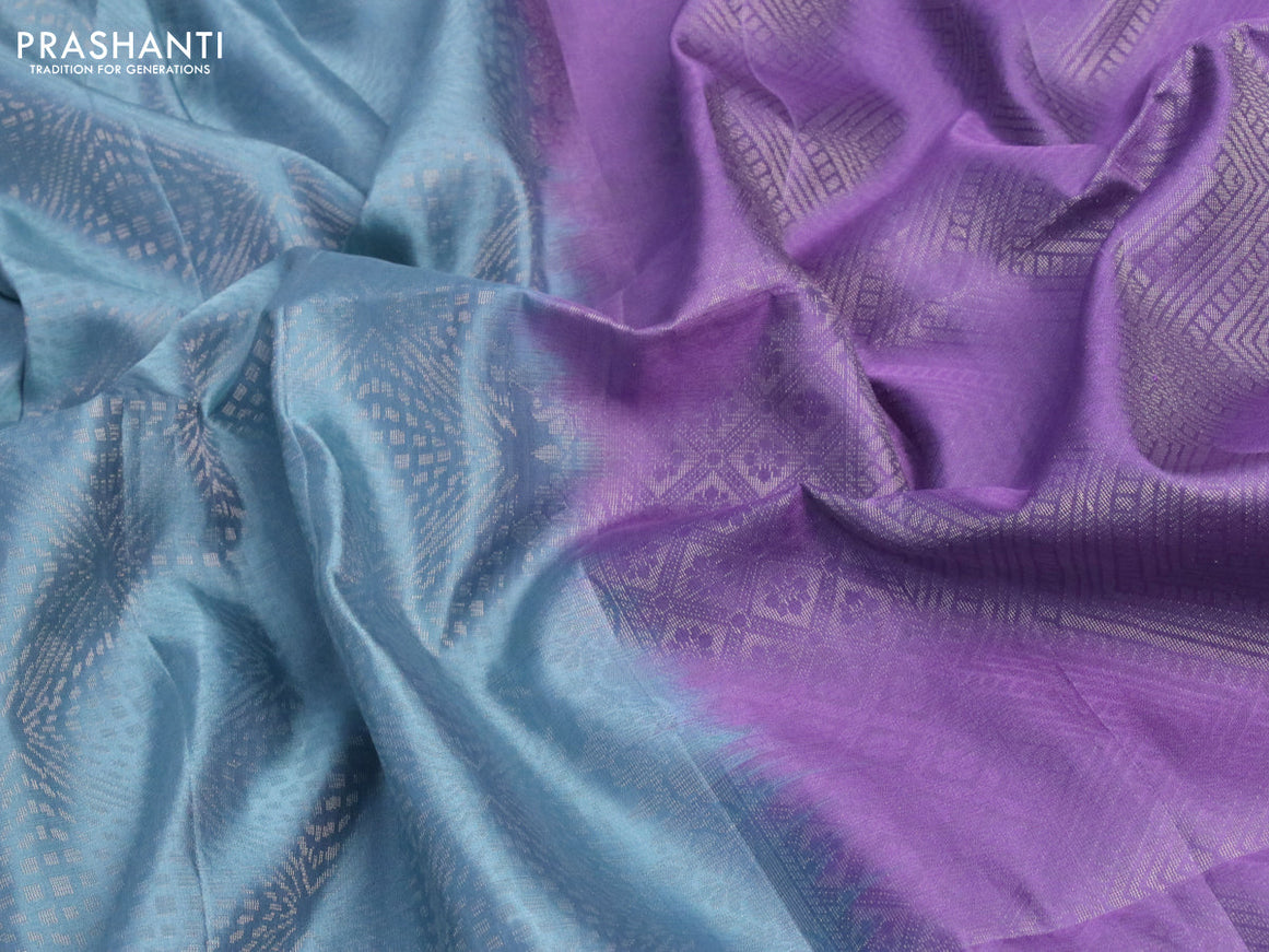 Pure soft silk saree pastel blue shade and lavender shade with allover silver zari woven brocade weaves and silver zari woven border