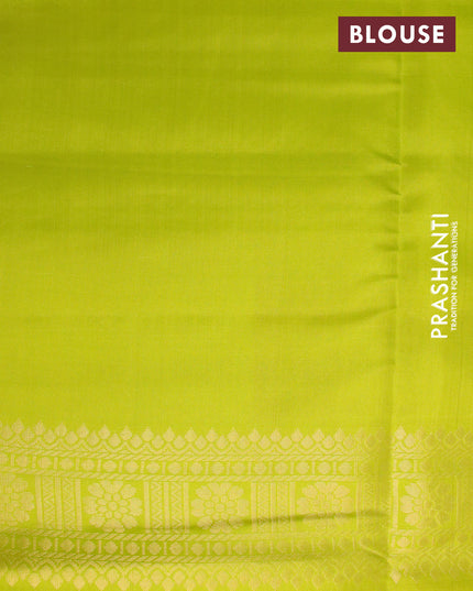Pure soft silk saree pink and lime green with allover small zari checks & buttas and long zari woven border