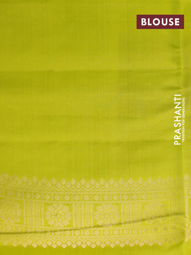Pure soft silk saree black and lime green with allover small zari checks & buttas and long zari woven border