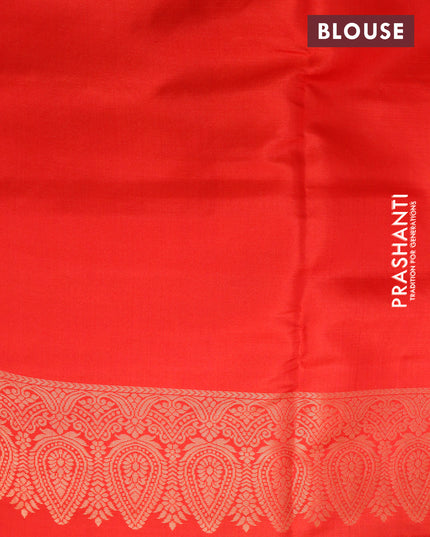 Pure soft silk saree deep jamun shade and red with allover small zari checks & buttas and long zari woven border