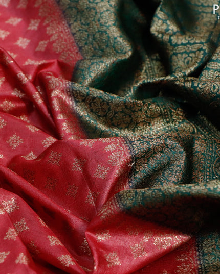 Banarasi tussar silk saree maroon and green with allover thread & zari woven buttas and woven border