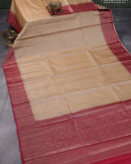 Banarasi tussar silk saree sandal and maroon with allover thread & zari woven buttas and woven border