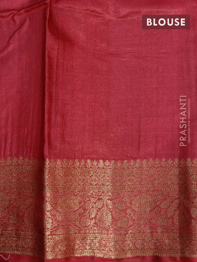 Banarasi tussar silk saree dark sandal and maroon with allover thread & zari woven buttas and woven border