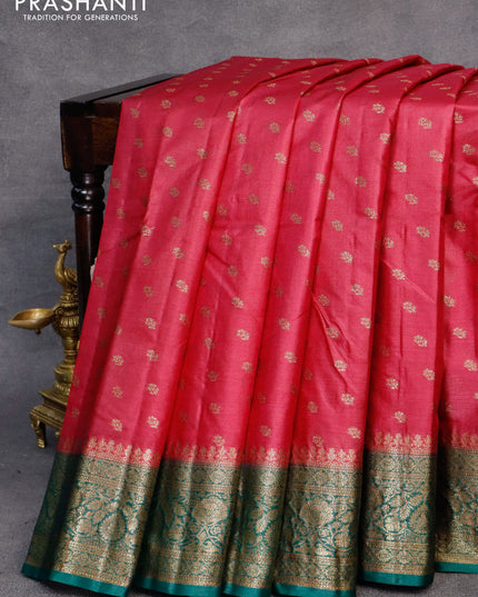 Banarasi tussar silk saree dark pink and green with allover thread & zari woven buttas and woven border